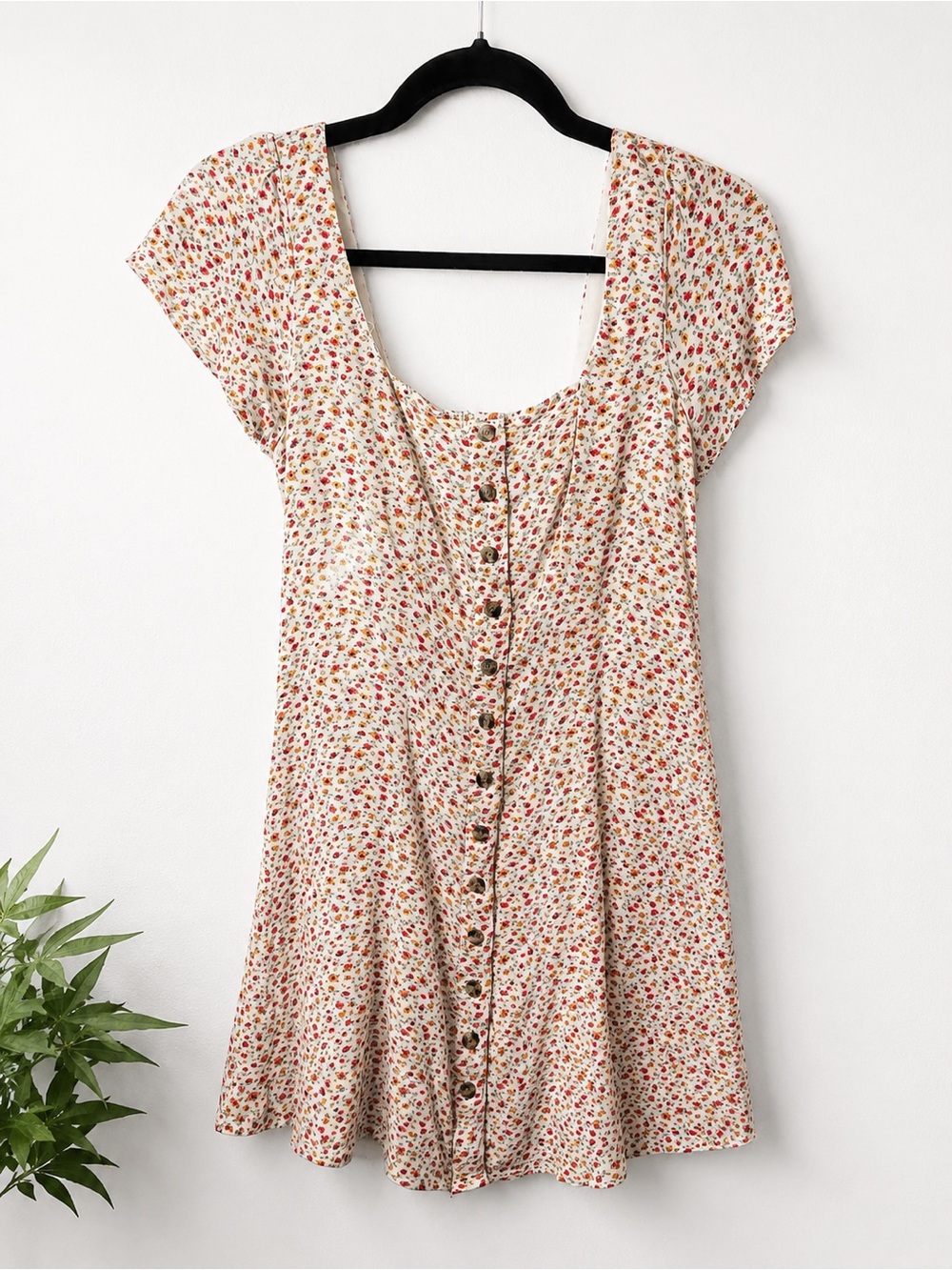 American Eagle Outfitters Cream Mini Dress with Red Floral Print